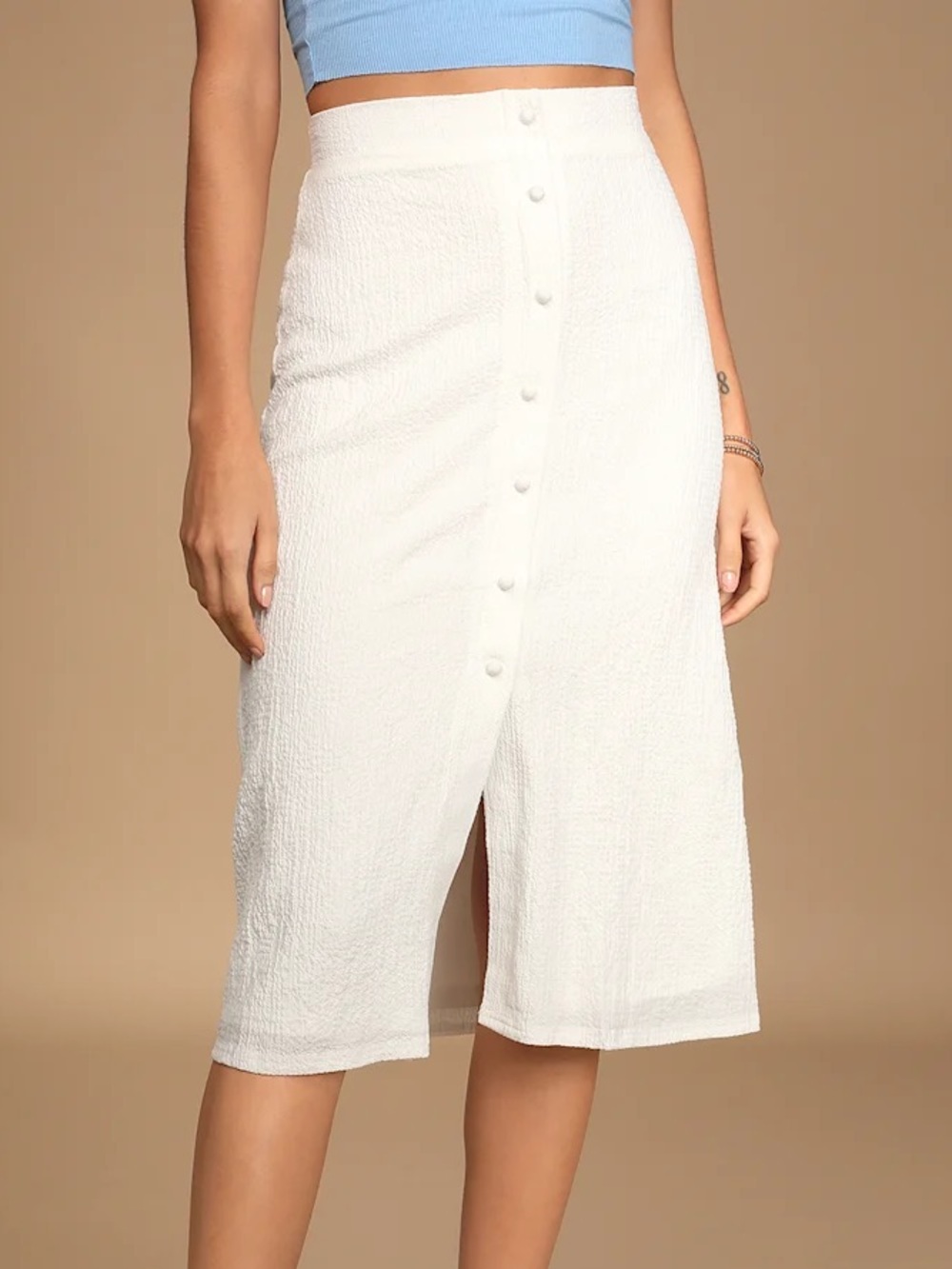 White Button-Front Midi Skirt - XL - Rules of Romance